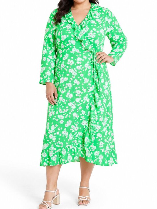 RIXO Dresses & Skirts - Rixo x Target Green & White Daisy Print Genuine Wrap Ruffle Dress Size 1X NWT